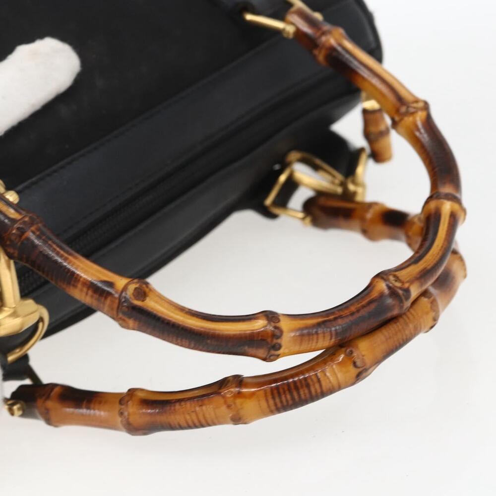 GUCCI Bamboo Hand Bag Suede 2way Black Gold 000 3444 0294 Auth 161026 - Picture 7 of 16